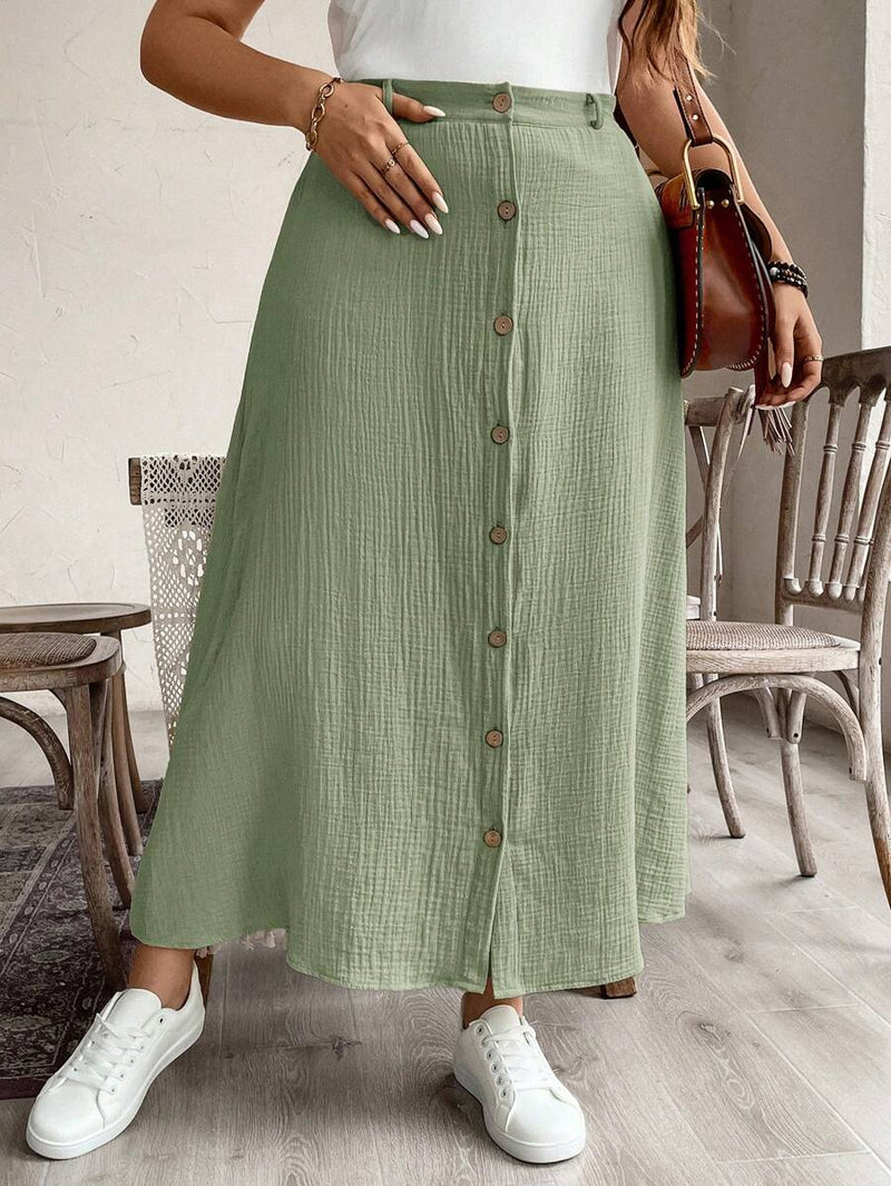 Saia Feminina de Algodão Comprimento Médio com Botões - Rossela. Plus Size