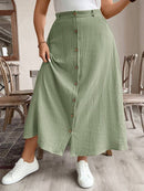 Saia Feminina de Algodão Comprimento Médio com Botões - Rossela. Plus Size