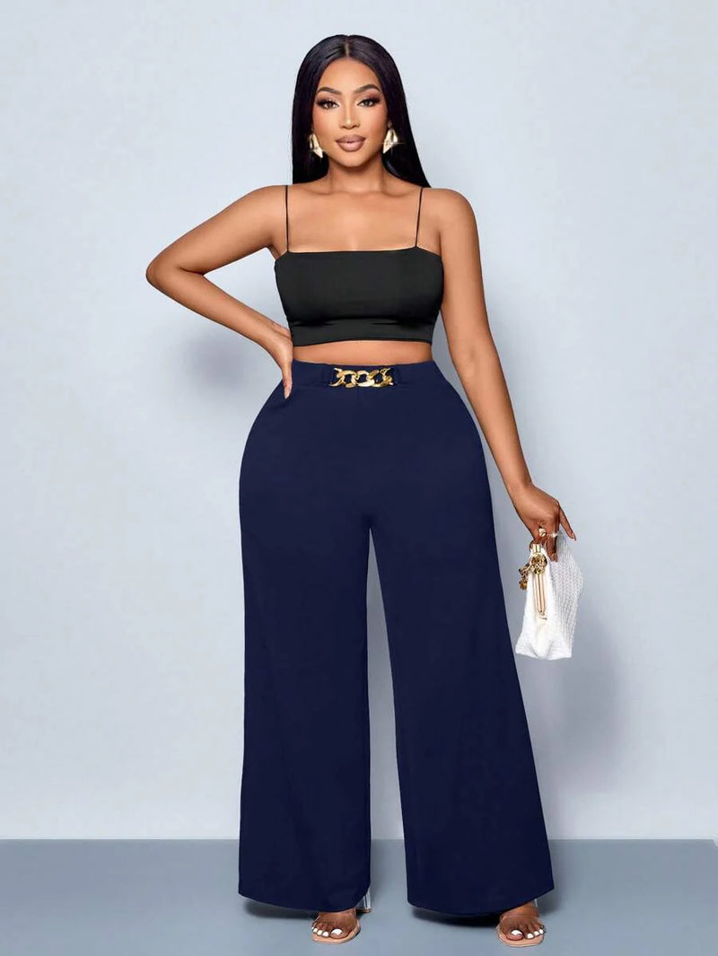 Calça Feminina Pantalona com Detalhes Na cintura - Julia. Plus Size