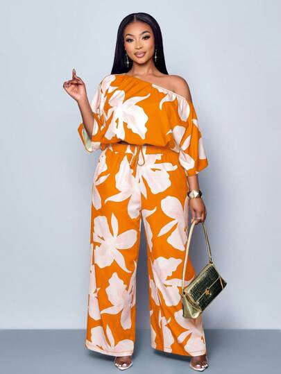 Conjunto Feminino com Decote Assimétrico e Estampa Completa - Monique. Plus Size