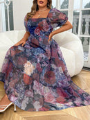 Vestido Feminino Longo Manga Bufante - Giovanna. Plus Size