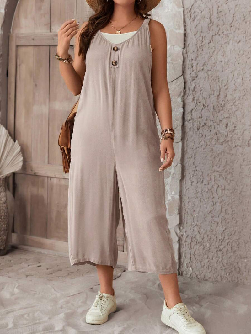 Macacão Feminino sem mangas e Botão Frontal - Luana. Plus Size