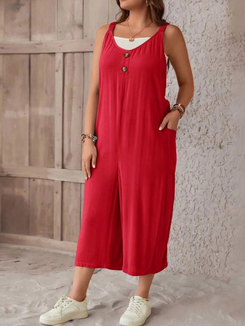 Macacão Feminino sem mangas e Botão Frontal - Luana. Plus Size