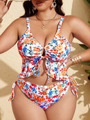 Tankini Feminino com Babado no Busto, Amarração Lateral, Fenda - Carolina. Plus Size