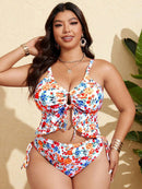 Tankini Feminino com Babado no Busto, Amarração Lateral, Fenda - Carolina. Plus Size