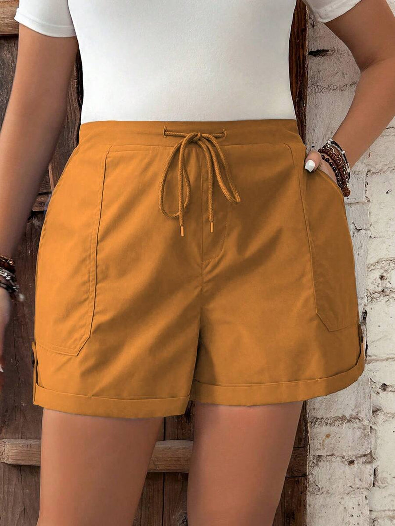 Short Feminino de Cintura com Cordão e Bolsos - Anastasia. Plus Size