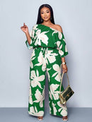 Conjunto Feminino com Decote Assimétrico e Estampa Completa - Monique. Plus Size