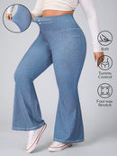 Calça Feminina Jeans Elástica Slim de Perna Larga - Esther. Plus Size