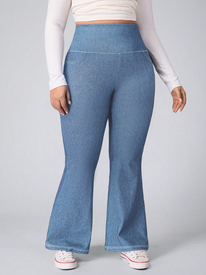 Calça Feminina Jeans Elástica Slim de Perna Larga - Esther. Plus Size