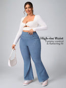 Calça Feminina Jeans Elástica Slim de Perna Larga - Esther. Plus Size