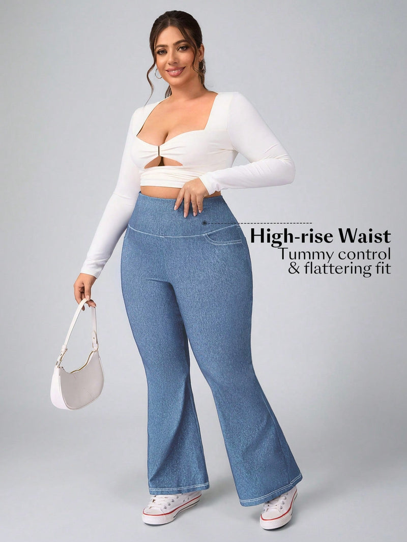 Calça Feminina Jeans Elástica Slim de Perna Larga - Esther. Plus Size