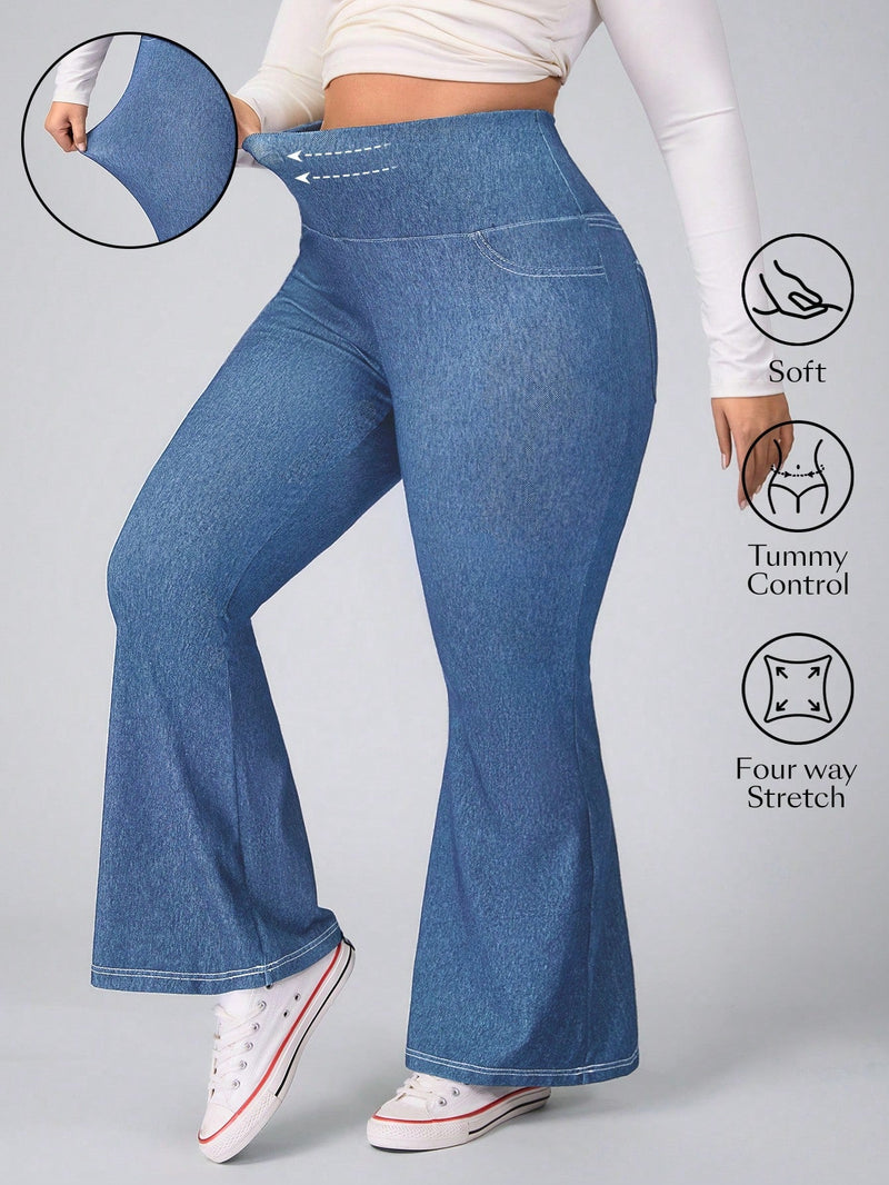 Calça Feminina Jeans Elástica Slim de Perna Larga - Esther. Plus Size