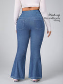 Calça Feminina Jeans Elástica Slim de Perna Larga - Esther. Plus Size