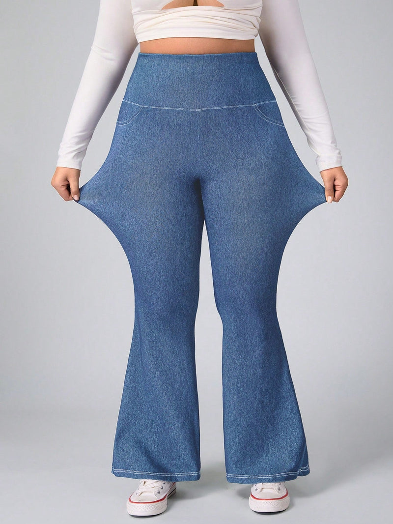 Calça Feminina Jeans Elástica Slim de Perna Larga - Esther. Plus Size