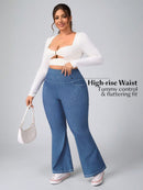 Calça Feminina Jeans Elástica Slim de Perna Larga - Esther. Plus Size
