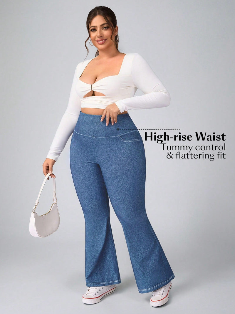 Calça Feminina Jeans Elástica Slim de Perna Larga - Esther. Plus Size
