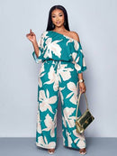 Conjunto Feminino com Decote Assimétrico e Estampa Completa - Monique. Plus Size