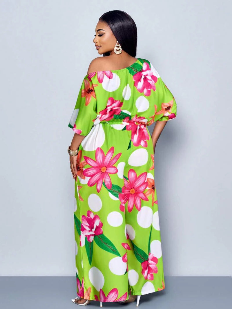 Conjunto Feminino com Decote Assimétrico e Estampa Completa - Monique. Plus Size