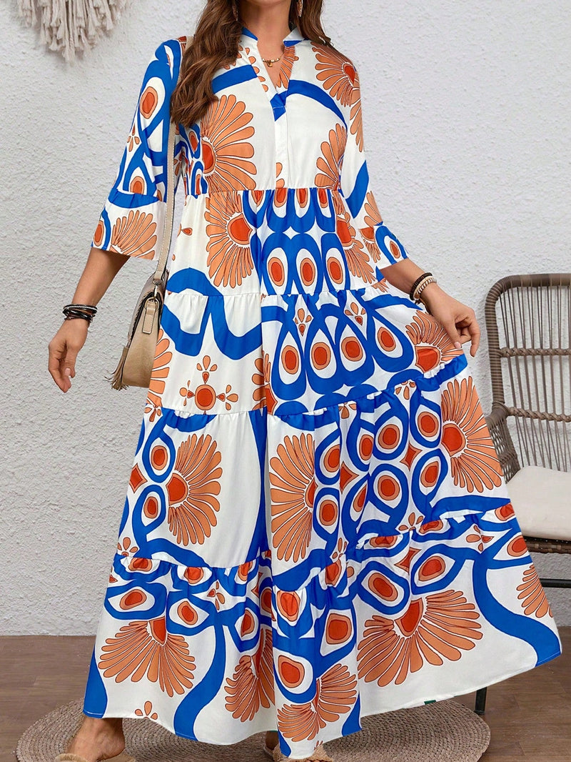 Vestido Feminino Longo de Manga Média - Mayra. Plus Size