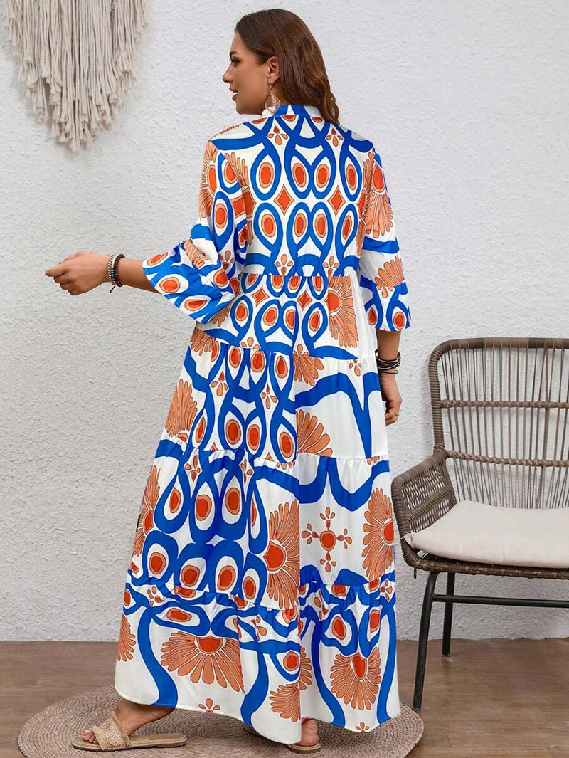 Vestido Feminino Longo de Manga Média - Mayra. Plus Size