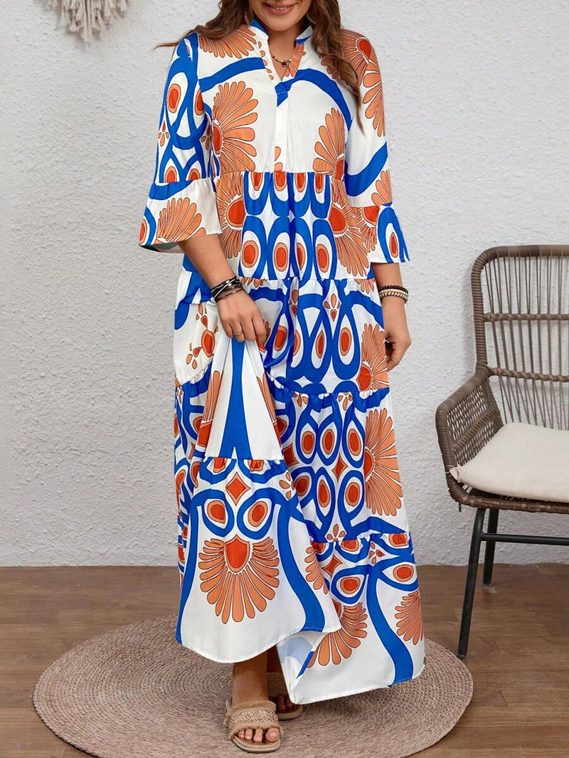 Vestido Feminino Longo de Manga Média - Mayra. Plus Size