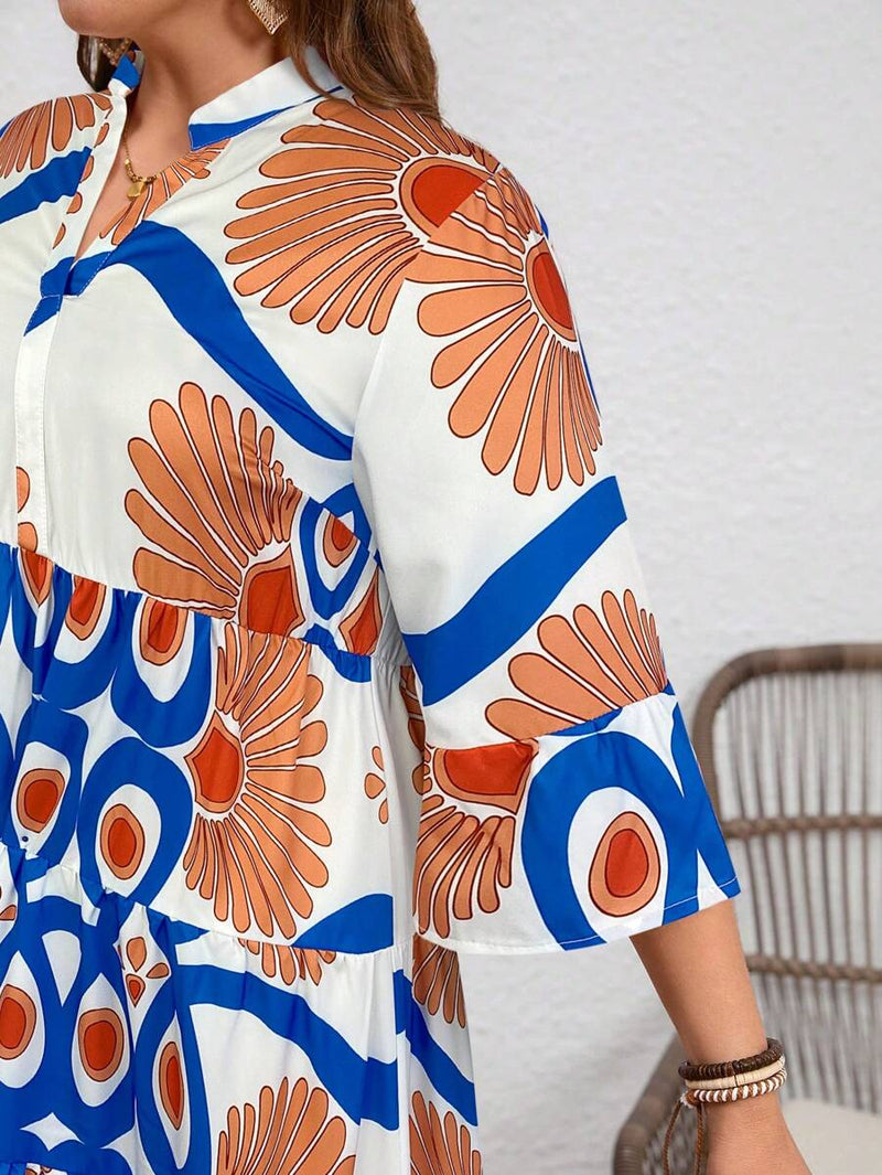 Vestido Feminino Longo de Manga Média - Mayra. Plus Size