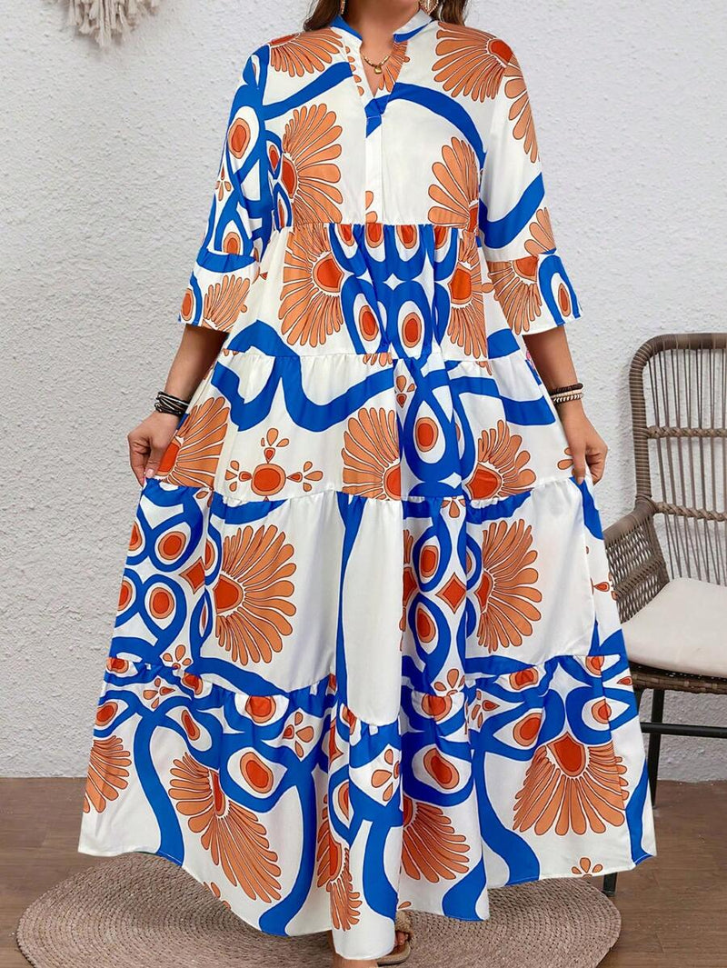 Vestido Feminino Longo de Manga Média - Mayra. Plus Size