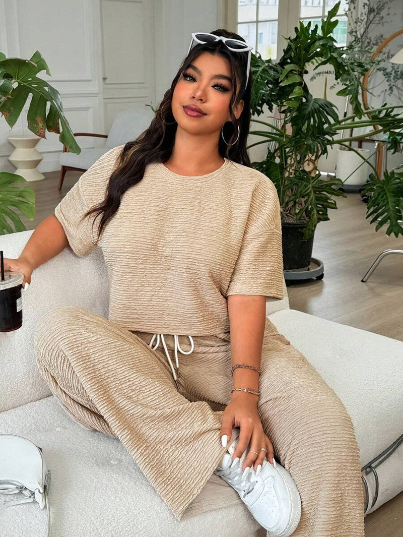 Conjunto Feminino de 2 peças Blusa e Calça - Celeste. Plus Size