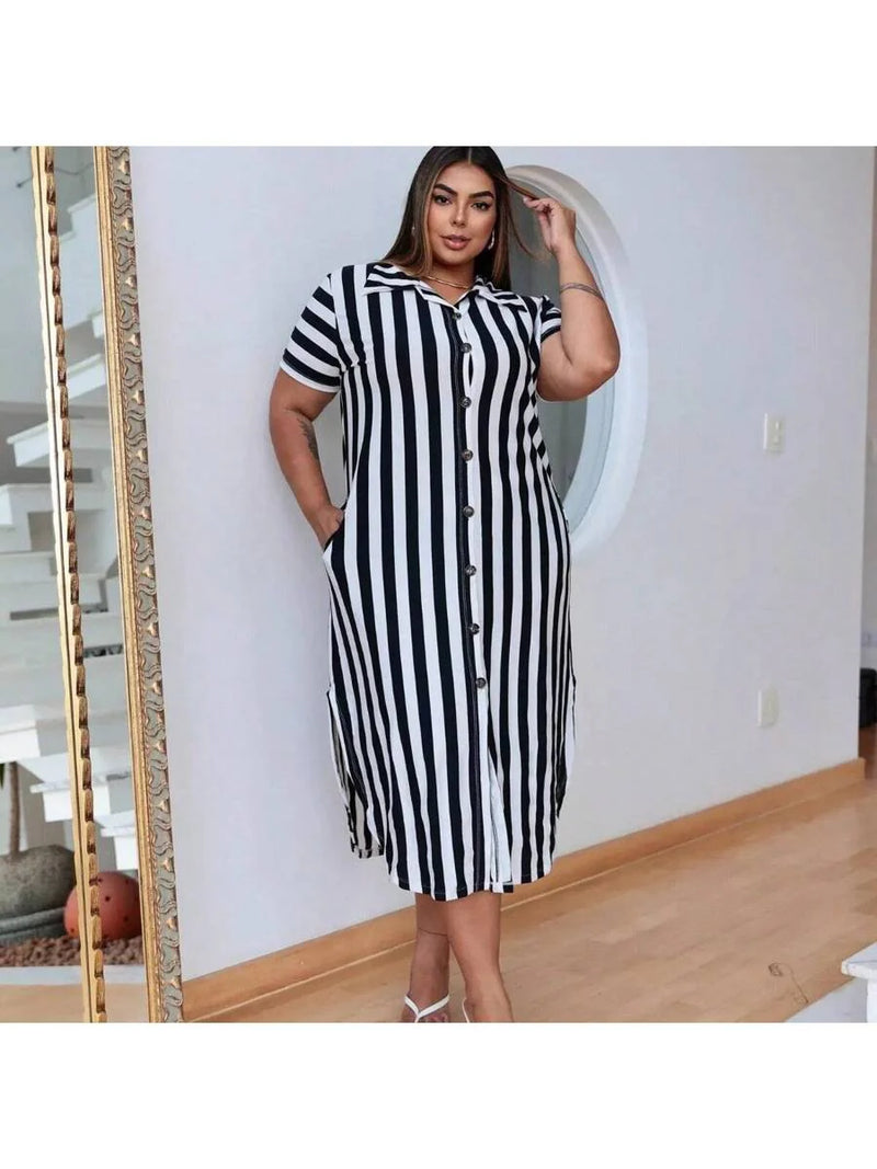 Vestido Feminino Longo Listrado - Jenny. Plus Size