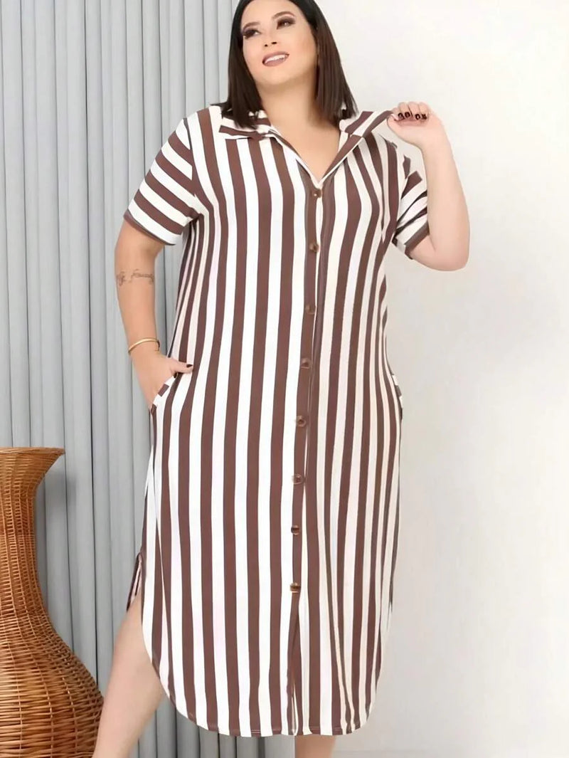 Vestido Feminino Longo Listrado - Jenny. Plus Size