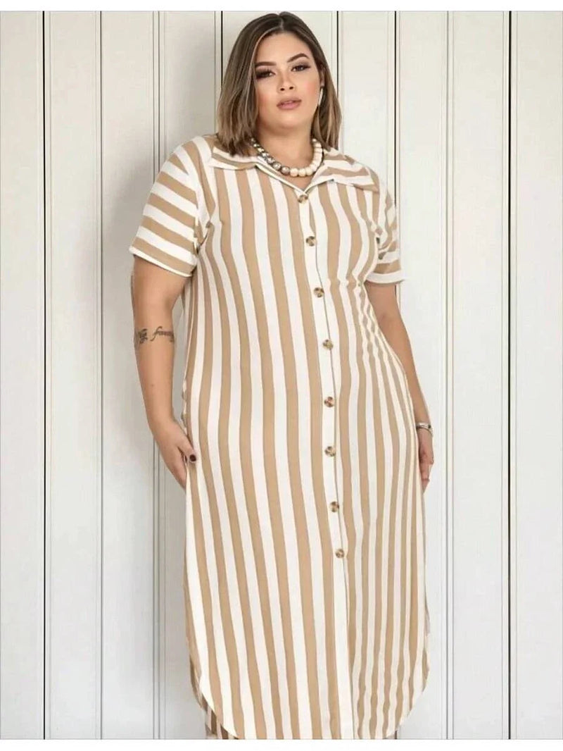 Vestido Feminino Longo Listrado - Jenny. Plus Size