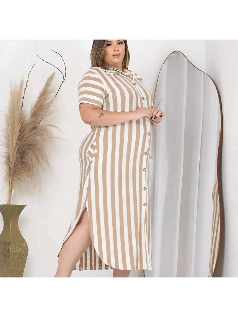 Vestido Feminino Longo Listrado - Jenny. Plus Size