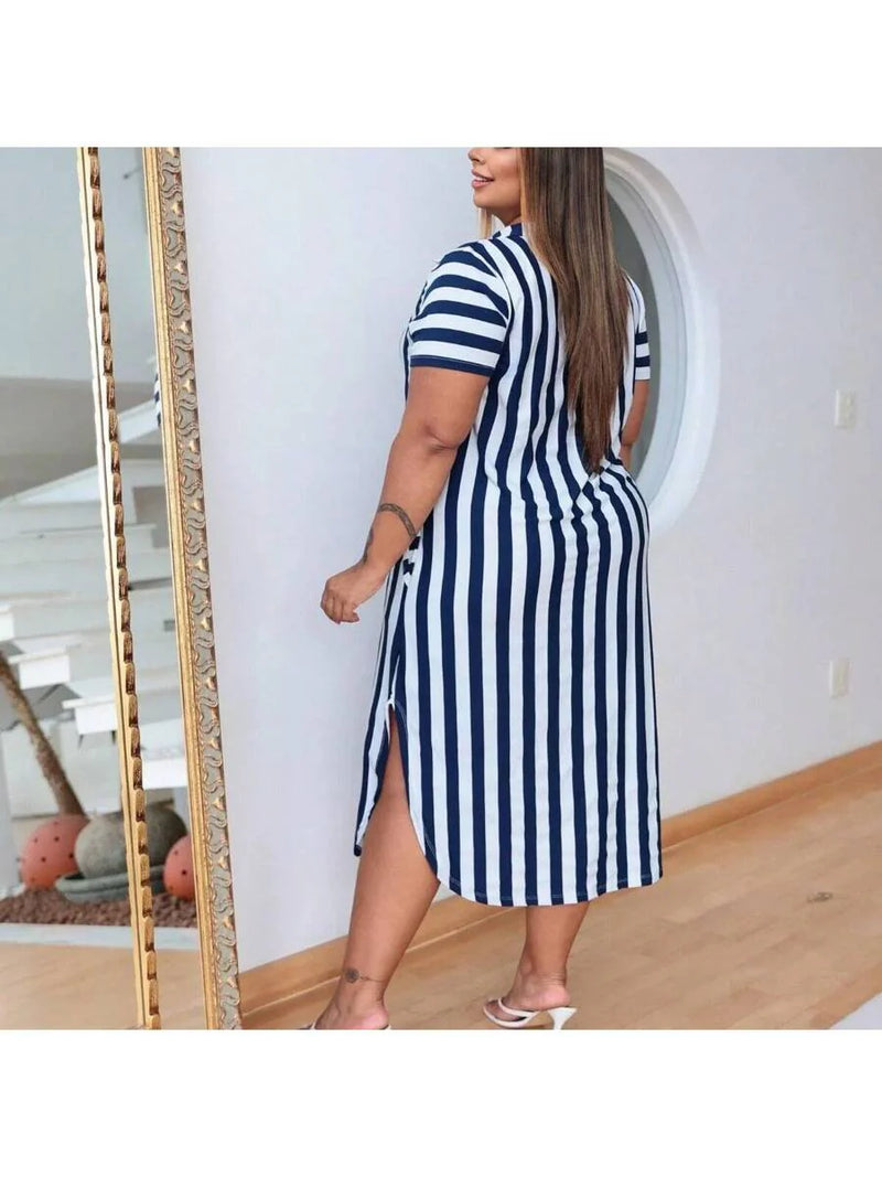 Vestido Feminino Longo Listrado - Jenny. Plus Size