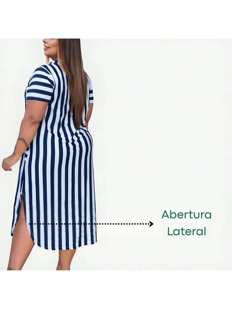 Vestido Feminino Longo Listrado - Jenny. Plus Size