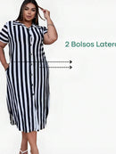 Vestido Feminino Longo Listrado - Jenny. Plus Size