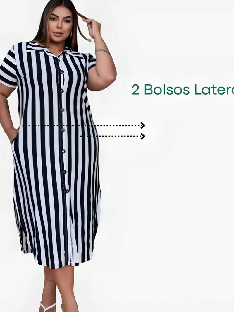 Vestido Feminino Longo Listrado - Jenny. Plus Size