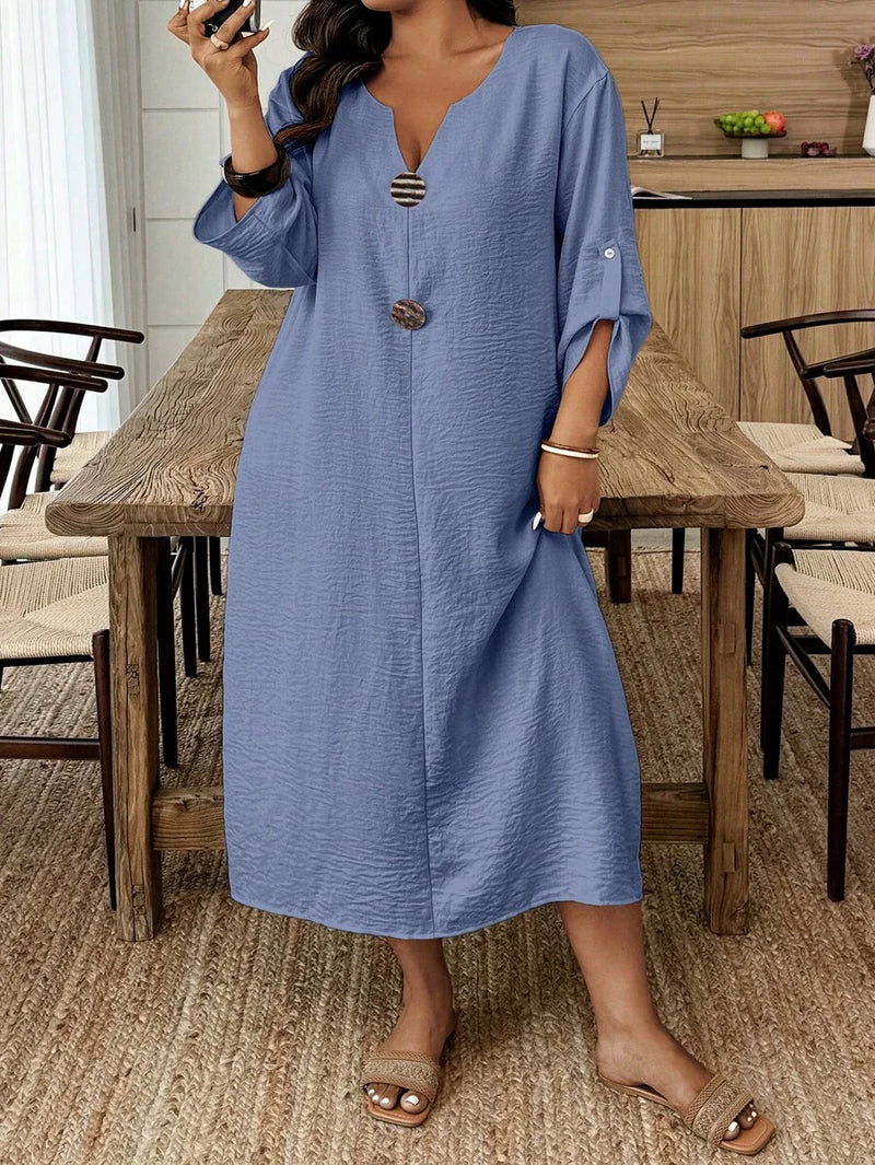 Túnica Casual Feminina com Decote Entalhado - Amira. Plus Size