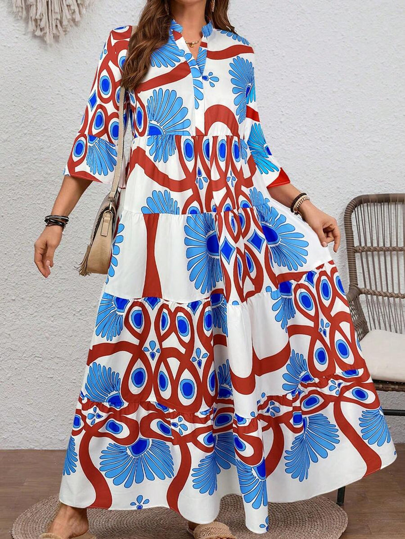 Vestido Feminino Longo de Manga Média - Mayra. Plus Size