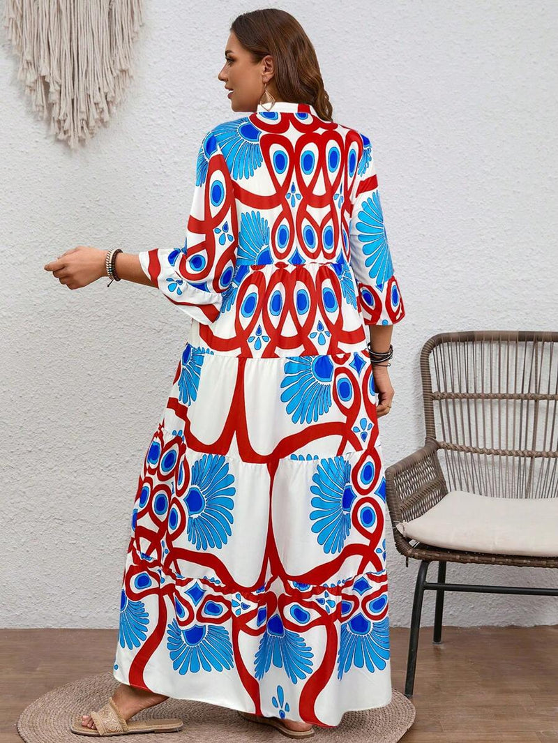 Vestido Feminino Longo de Manga Média - Mayra. Plus Size