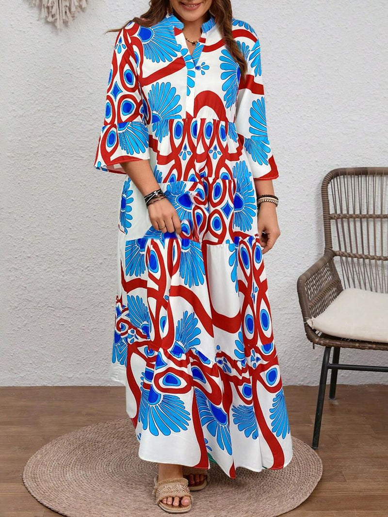 Vestido Feminino Longo de Manga Média - Mayra. Plus Size