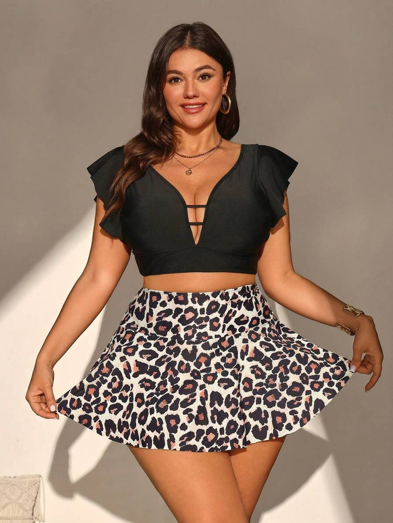 Tankini Feminino Top com Babados no ombro e Saia Curta - Leide. Plus Size