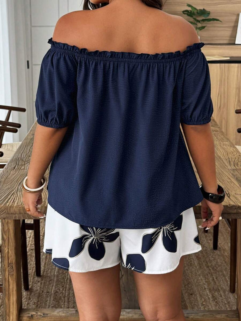 Conjunto Feminino de 2 peças Blusa com Ombro à Mostra - Nelita. Plus Size