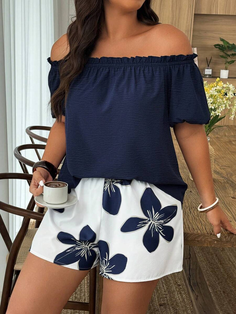 Conjunto Feminino de 2 peças Blusa com Ombro à Mostra - Nelita. Plus Size