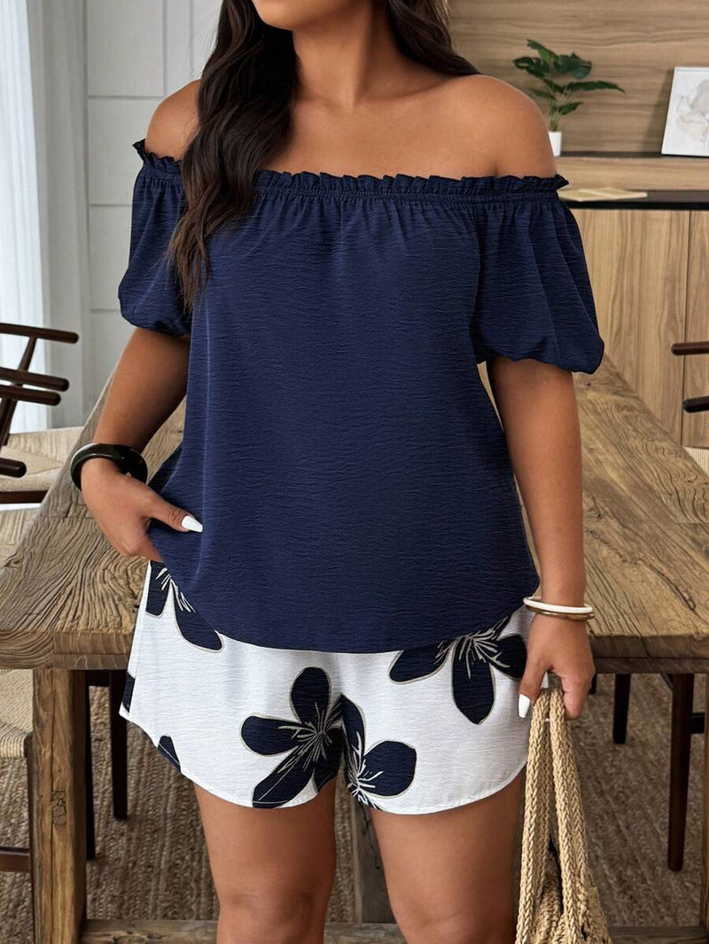 Conjunto Feminino de 2 peças Blusa com Ombro à Mostra - Nelita. Plus Size