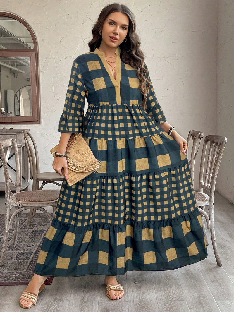 Vestido Feminino Longo de Manga Média - Mayra. Plus Size