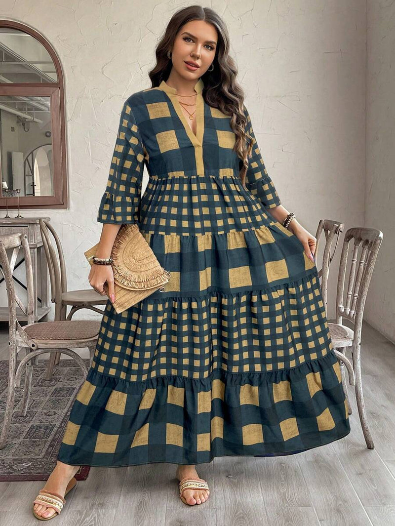 Vestido Feminino Longo de Manga Média - Mayra. Plus Size