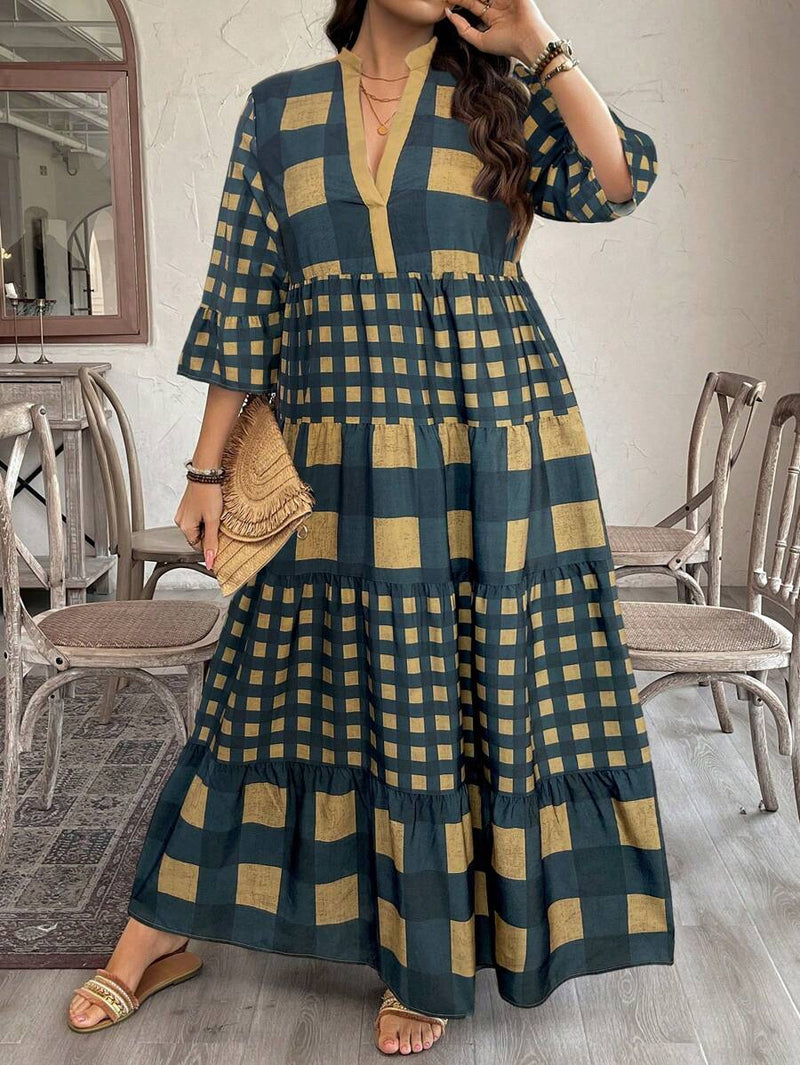 Vestido Feminino Longo de Manga Média - Mayra. Plus Size