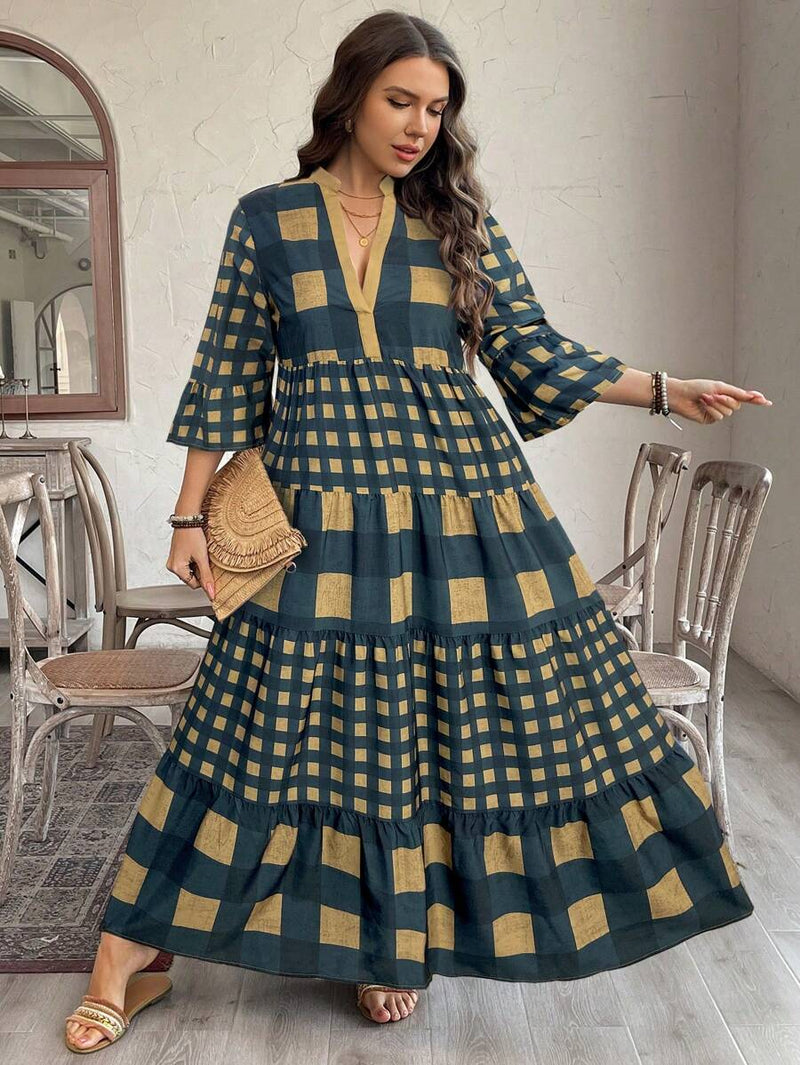 Vestido Feminino Longo de Manga Média - Mayra. Plus Size