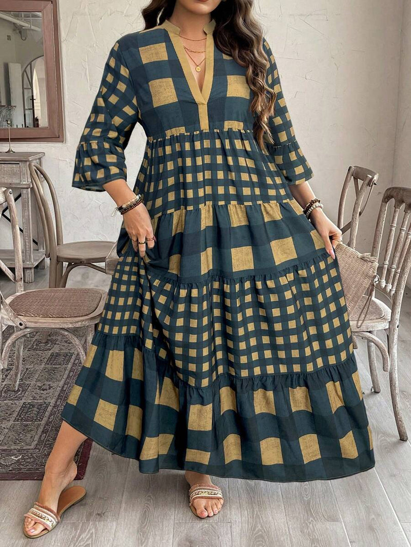 Vestido Feminino Longo de Manga Média - Mayra. Plus Size