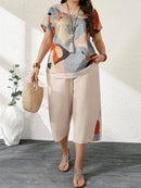 Conjunto Feminino de 2 Peças Calça Capri e Blusa - Izabel. Plus Size